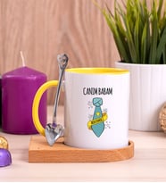 Babalar Günü Hediyesi Ahşap Altlıklı Sarı Kupa Bardak