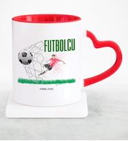 BK Gift Kişiye Özel Mesleki Futbolcu Kırmızı Kalpli Kupa Bardak  2