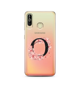 Pembe Çiçekli Harf Tasarım Süper Şeffaf Silikon Telefon Kılıfı Samsung A60 O-Har
