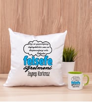 Felsefe Öğretmeni Kare Yastık ve Yeşil Kupa Bardak