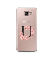 Pembe Çiçekli Harf Tasarım Süper Şeffaf Silikon Telefon Kılıfı Samsung A7 (2016)