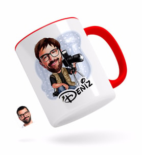 BK Gift Kişiye Özel Erkek Profesyonel Fotoğrafçı Karikatürlü Kırmızı Kupa Bardak-1