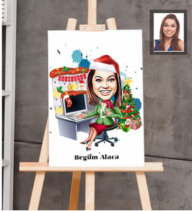 Kişiye Özel Yılbaşı Bayan Karikatürlü Ahşap Tablo 30x47 Model-1