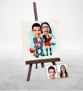 BK Gift Kişiye Özel Sevgililer Karikatür Şovaleli Doğal Taş  1