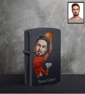 Kişiye Özel Basketbolcu Karikatürlü UV Baskılı Siyah Benzinli Çakmak Bay-1