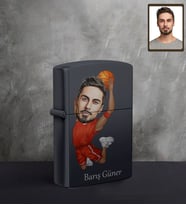 Kişiye Özel Basketbolcu Karikatürlü UV Baskılı Siyah Benzinli Çakmak Bay-1