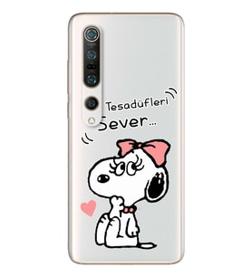Snoopy Tasarımlı Süper Şeffaf Silikon Telefon Kılıfı Xiomai Mi10- Mi 10 Pro