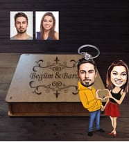 Kişiye Özel Sevgili Karikatürlü  Ahşap Anahtarlık Kutulu Model 7