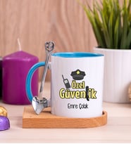 Özel Güvenlik Ahşap Altlıklı Mavi Kupa Bardak