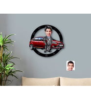 BK Gift Kişiye Özel Plakalı Erkek Ford Focus Karikatürlü Ahşap Duvar Saati-1 (Beyaz)