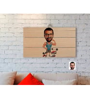 BK Gift Kişiye Özel Erkek Fitnesscı Karikatürlü Otantik Ahşap Palet Tablo-1