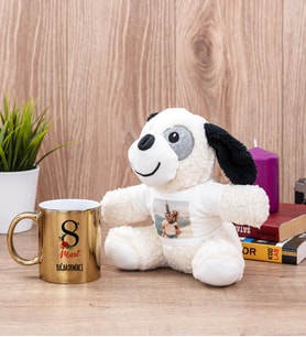 Kadınlar Gününe Özel Gold Kupa Bardak ve Peluş Köpek