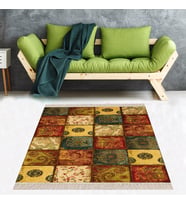 Kırkyama Patchwork Desenli Etnik Dijital Baskı Yıkanabilir Kaymaz Taban Salon Halı ve Yollu (Karışık)