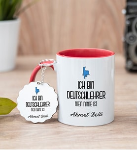 Erkek Almanca Öğretmeni Kırmızı Kupa Bardak Ve Anahtarlık Set