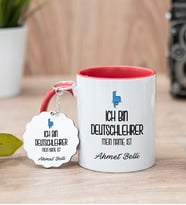 Erkek Almanca Öğretmeni Kırmızı Kupa Bardak Ve Anahtarlık Set