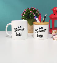 Damat Tasarımlı Kişiye Özel Damat Kupa Bardak ve Kalemlik Hediye Seti
