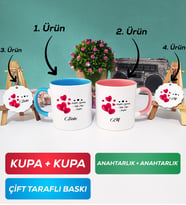 İkili Mavi Pembe Sevgililer Günü Hediyesi Kupa Bardak Anahtarlık