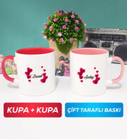 İkili İsme Özel Sevgililer Günü Hediyesi Kupa Bardak Kırmızı Pembe