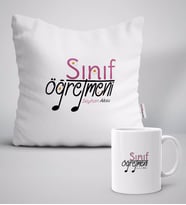 BK Gift Kişiye Özel Sınıf Öğretmeni Beyaz Yastık Kupa Seti-16 (Model 1)