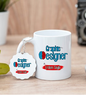 Grafiker Beyaz Kupa Bardak Ve Anahtarlık Set
