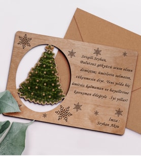 BK Gift Kişiye Özel Retro Ahşap Yılbaşı Tebrik Kartı  8