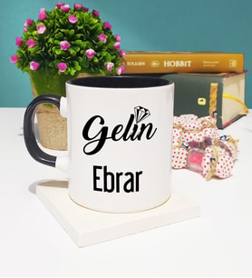 Gelin Tasarımlı Kişiye Özel Gelin Kupa Bardak Siyah