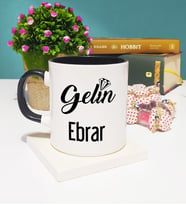 Gelin Tasarımlı Kişiye Özel Gelin Kupa Bardak Siyah