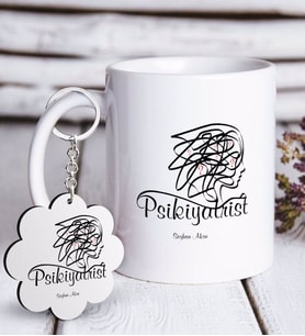 BK Gift Kişiye Özel Mesleki Psikiyatrist Beyaz Kupa ve Anahtarlık Hediye Seti-2 (Model 1)