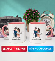 İkili Sevgiliye Hediye Bir Ömür Sevgililer Günü Hediyesi Kupa Bardak Pembe