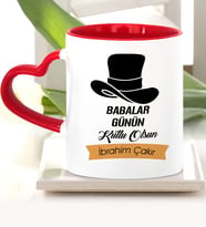 BK Gift Kişiye Özel Babalar Günü Temalı Kırmızı Kalpli Kupa Bardak 24506