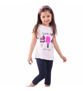 Breeze Kız Çocuk Kapri Takım Güpür Yakalı -Lacivert 4-9 Yaş, Ekru