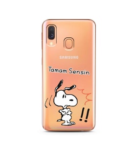 Snoopy Tasarımlı Süper Şeffaf Silikon Telefon Kılıfı Samsung A40