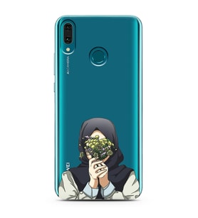 Kapalı Çiçekli Kız Tasarımlı Süper Şeffaf Silikon Telefon Kılıfı Huawei Y9 (2019
