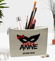 BK Gift Kişiye Özel Süper Anne Keten Makyaj Çantası - 1 (Bej)