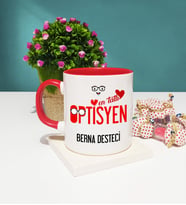 Mesajlı Optisyen Tasarımlı Kişiye Özel Optisyen Kupa Bardak Kırmızı