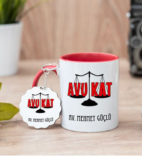 Avukat Kırmızı Kupa Bardak Ve Anahtarlık Set
