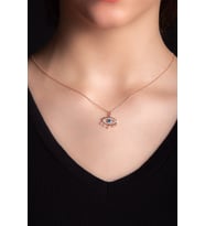 Zirkon Taşlı Karşık Renk Rose Gümüş Altın Kaplama Kadın Gümüş Kolye 925 Ayar 