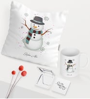 BK Gift Kişiye Özel Yılbaşı Kardan Adam Temalı Beyaz Kupa Ayna Yastık Seti - 1