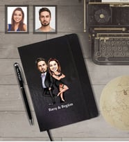 Kişiye Özel Sevgili Karikatürlü Siyah Defter Kalem Hediye Seti Model 12