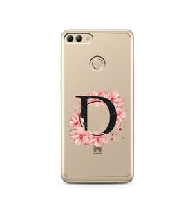 Pembe Çiçekli Harf Tasarım Süper Şeffaf Silikon Telefon Kılıfı Huawei Y9 2018 D-