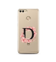 Pembe Çiçekli Harf Tasarım Süper Şeffaf Silikon Telefon Kılıfı Huawei Y9 2018 D-