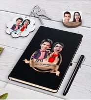 BK Gift Kişiye Özel Yılın En Mükemmel Çifti Karikatürlü Siyah Defter Kalem ve Anahtarlık Hediye Seti-4 (Model 1)