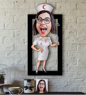 BK Gift Kişiye Özel Hemşire Karikatürlü 3D Ahşap Tablo-1