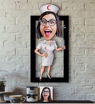 BK Gift Kişiye Özel Hemşire Karikatürlü 3D Ahşap Tablo-1