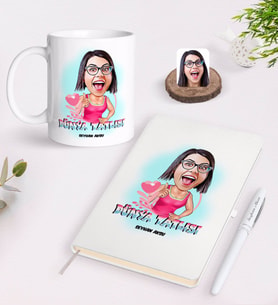 BK Gift Kişiye Özel Kadınlar Günü Dünya Tatlısı Karikatürlü Beyaz Defter Kalem ve Kupa Seti-1 (Model 1)