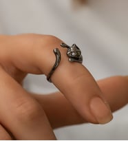 Papatya Silver 925 Ayar Siyah Rodyum Kaplama Gümüş Kedi Yüzük