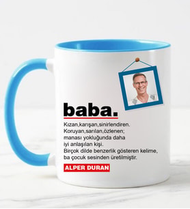 Babaya Özel Fotoğraflı ve İsimli Kupa Bardak Mavi