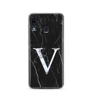 Samsung A30 Siyah Mermer Harf Tasarımlı Telefon Kılıfı V-Harfi 