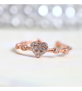 Minimal Kalp Taşlı Ayarlanabilir 14 K Rose Altın Kaplama Kadın Yüzük