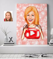 BK Gift Kişiye Özel Kadın Youtuber Karikatürlü Kanvas Tablo 70x100cm-1